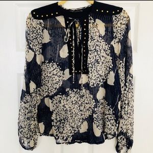 Zara Floral Metallic Chiffon Blouse